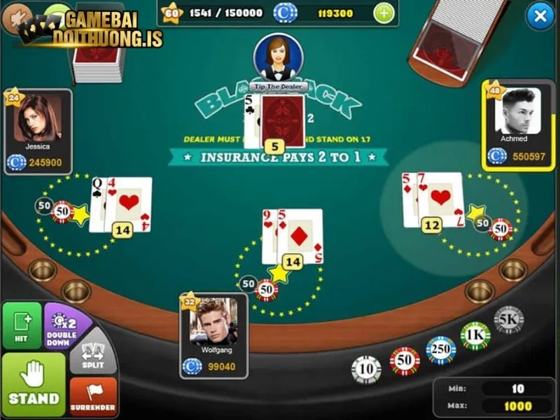 Các thao tác chính khi chơi Blackjack 789Club 