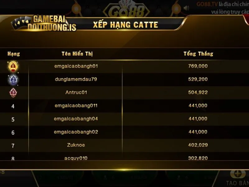 Catte VIN trải qua nhiều vòng chơi