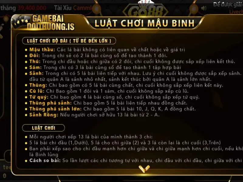 Mậu Binh là game bài thiên về chiến thuật xếp bài